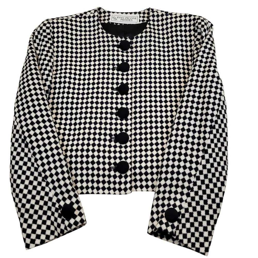 VTG Evan Picone 80s Houndstooth Cropped Blazer Jacket 10 Petites Dark Academia
